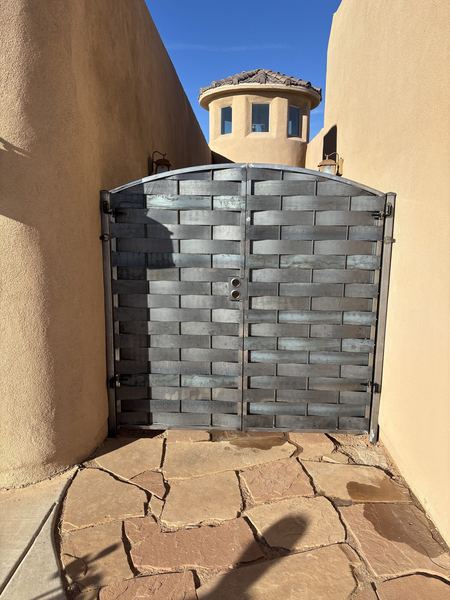 Woven courtyard gate, straight-on view